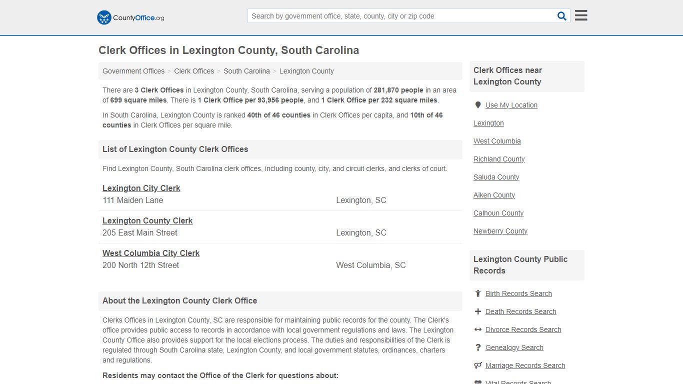 Clerk Offices - Lexington County, SC (County & Court Records)