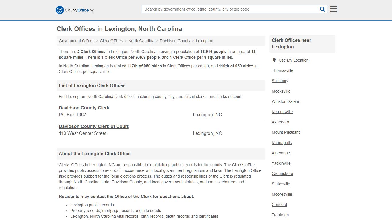 Clerk Offices - Lexington, NC (County & Court Records)