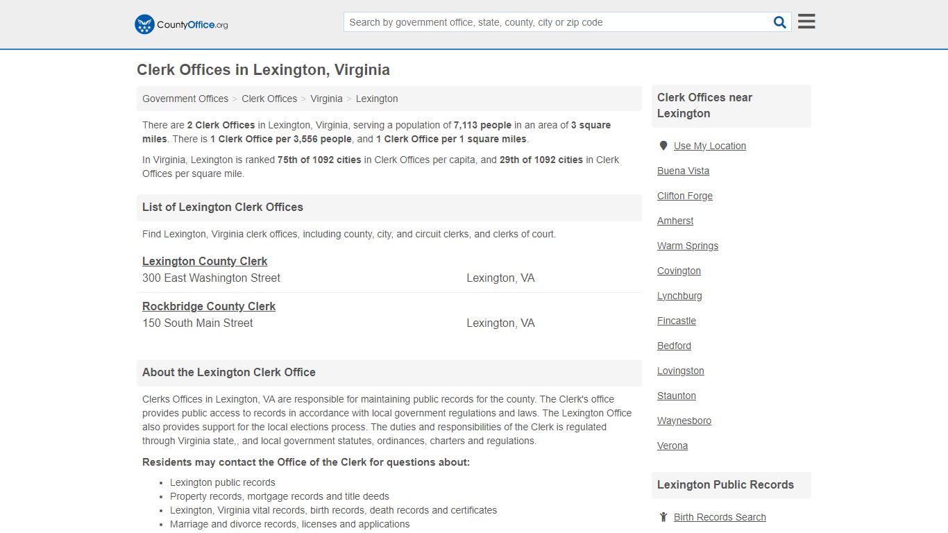 Clerk Offices - Lexington, VA (County & Court Records)